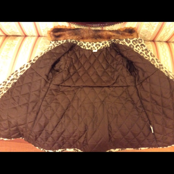 Girl's Hooded fur trim cheetah print Coat, sz.M - Picture 6 of 8